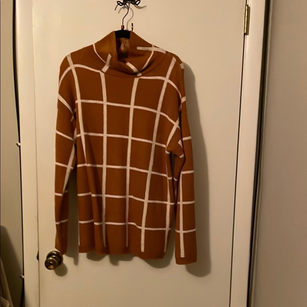 Doe & Rae Brown and White Turtleneck Sweater